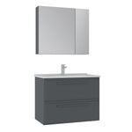 Modernes Badezimmermöbel Set mit wandhängendem Waschtischunterschrank in Anthrazit, zwei Schubladen und LED-Spiegelschrank – minimalistisches Design für stilvolle Badezimmer.