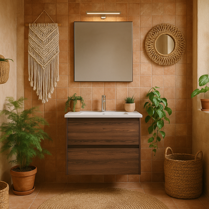 Orka Lova Badmöbel-Set | 60 cm / 80 cm | Weiß, Anthrazit, Eiche Hell/Dunkel | Mit Keramik-Waschbecken & LED Spiegel | Soft-Close Schubladen
