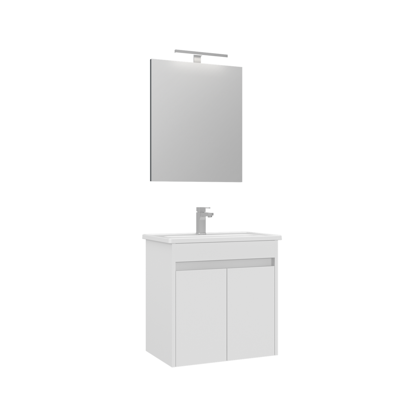 Orka Lova Badmöbel-Set | 60 cm / 80 cm | Weiß, Anthrazit, Eiche Hell/Dunkel | Mit Keramik-Waschbecken & LED Spiegel | Soft-Close Schubladen