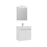 Orka Lova Badmöbel-Set | 60 cm / 80 cm | Weiß, Anthrazit, Eiche Hell/Dunkel | Mit Keramik-Waschbecken & LED Spiegel | Soft-Close Schubladen - SuVit