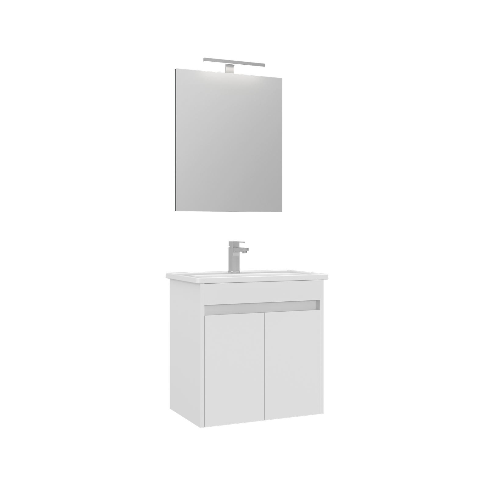 Orka Lova Badmöbel-Set | 60 cm / 80 cm | Weiß, Anthrazit, Eiche Hell/Dunkel | Mit Keramik-Waschbecken & LED Spiegel | Soft-Close Schubladen - SuVit