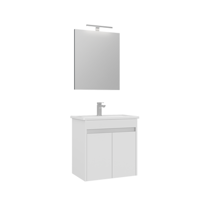 Orka Lova Badmöbel-Set | 60 cm / 80 cm | Weiß, Anthrazit, Eiche Hell/Dunkel | Mit Keramik-Waschbecken & LED Spiegel | Soft-Close Schubladen