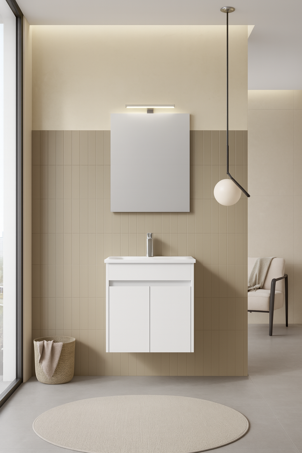 Orka Lova Badmöbel-Set | 60 cm / 80 cm | Weiß, Anthrazit, Eiche Hell/Dunkel | Mit Keramik-Waschbecken & LED Spiegel | Soft-Close Schubladen