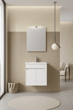 Orka Lova Badmöbel-Set | 60 cm / 80 cm | Weiß, Anthrazit, Eiche Hell/Dunkel | Mit Keramik-Waschbecken & LED Spiegel | Soft-Close Schubladen - SuVit