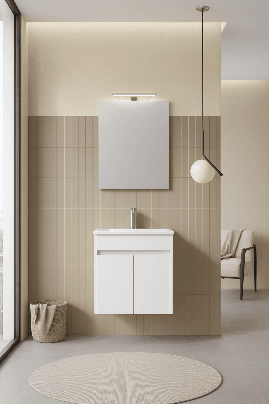 Orka Lova Badmöbel-Set | 60 cm / 80 cm | Weiß, Anthrazit, Eiche Hell/Dunkel | Mit Keramik-Waschbecken & LED Spiegel | Soft-Close Schubladen - SuVit