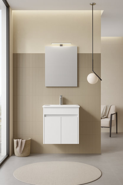 Orka Lova Badmöbel-Set | 60 cm / 80 cm | Weiß, Anthrazit, Eiche Hell/Dunkel | Mit Keramik-Waschbecken & LED Spiegel | Soft-Close Schubladen