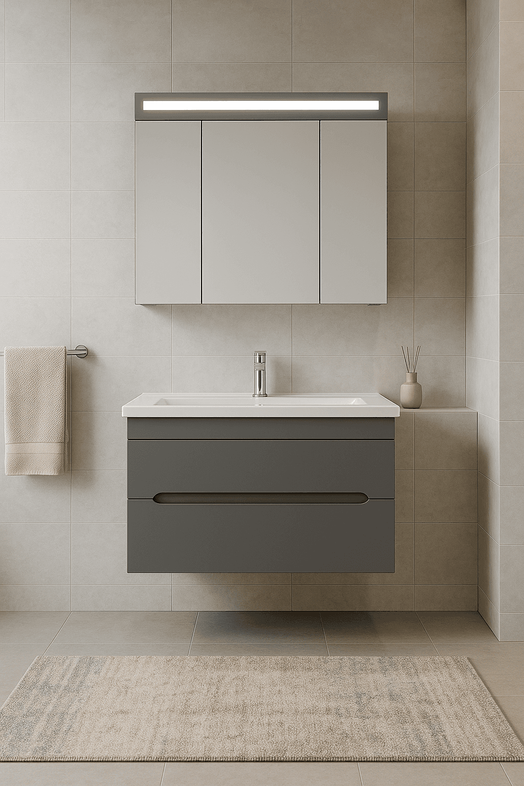Orka Varna Badmöbel 80/100cm Keramikbecken mit Schubladen + LED Spiegelschrank - SuVit