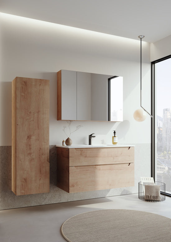 Orka Messina Badmöbel Set 80/100cm Keramik Waschbecken&Spiegelschrank Weiß/Eiche