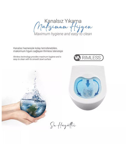 VIBA Sua Hänge Dusch WC integrierte Warm- und Kaltwasser Armatur SPÜLRANDLOS Taharet Bidet Taharat Intimdusche inkl. Slim Soft-Close Deckel