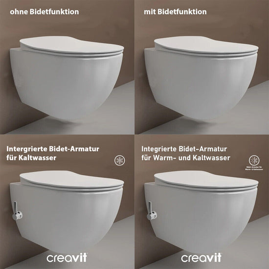 Komplettset Wand-WC,WC mit Taharet Bidet und Armatur,Spülrandlos,WC Sitz mit Absenkautomatik, Vorwandelement(6L/3L), Betätigungsplatte