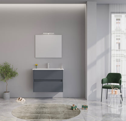 Orka Lova Badmöbel-Set | 60 cm / 80 cm | Weiß, Anthrazit, Eiche Hell/Dunkel | Mit Keramik-Waschbecken & LED Spiegel | Soft-Close Schubladen