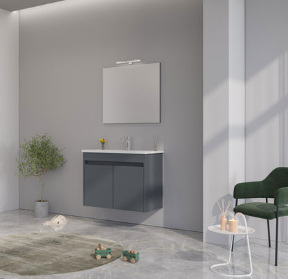 Orka Lova Badmöbel-Set | 60 cm / 80 cm | Weiß, Anthrazit, Eiche Hell/Dunkel | Mit Keramik-Waschbecken & LED Spiegel | Soft-Close Schubladen