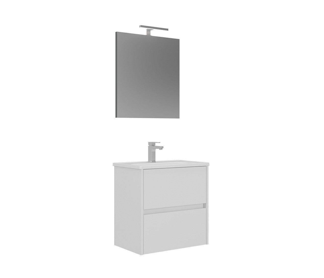 Orka Lova Badmöbel-Set | 60 cm / 80 cm | Weiß, Anthrazit, Eiche Hell/Dunkel | Mit Keramik-Waschbecken & LED Spiegel | Soft-Close Schubladen