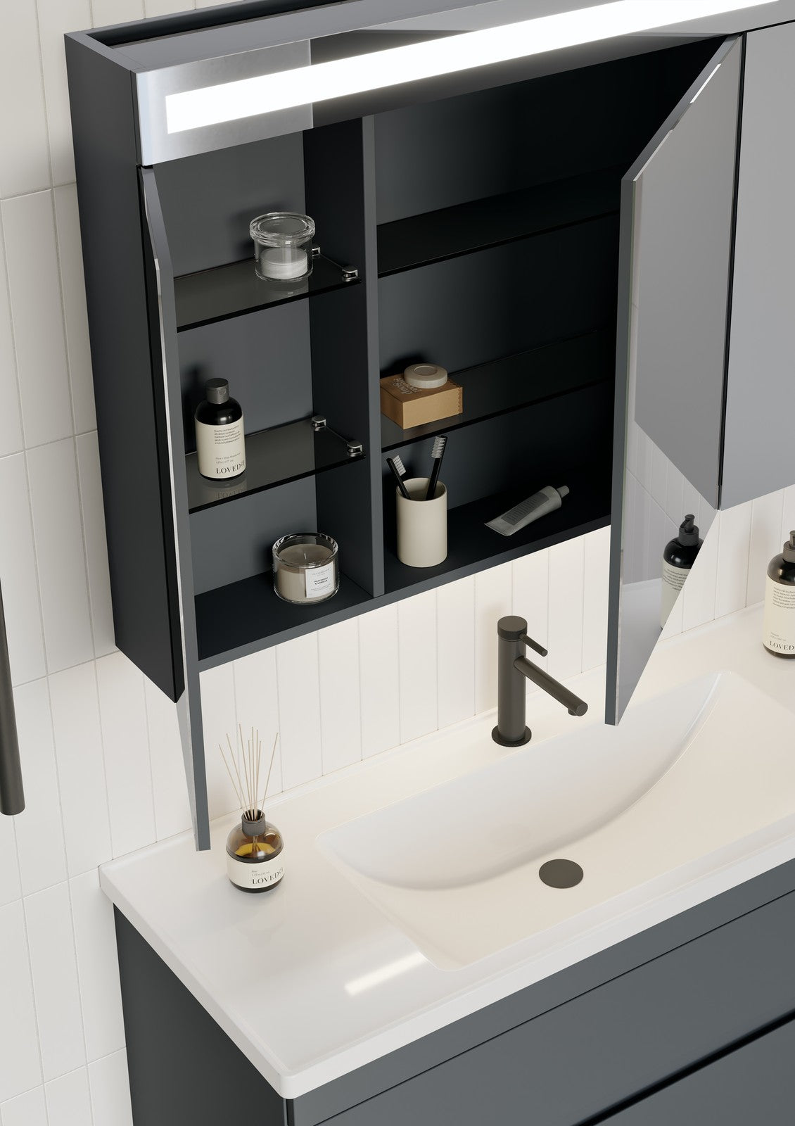 Orka Varna Badmöbel 80/100cm Keramikbecken mit Schubladen + LED Spiegelschrank - SuVit