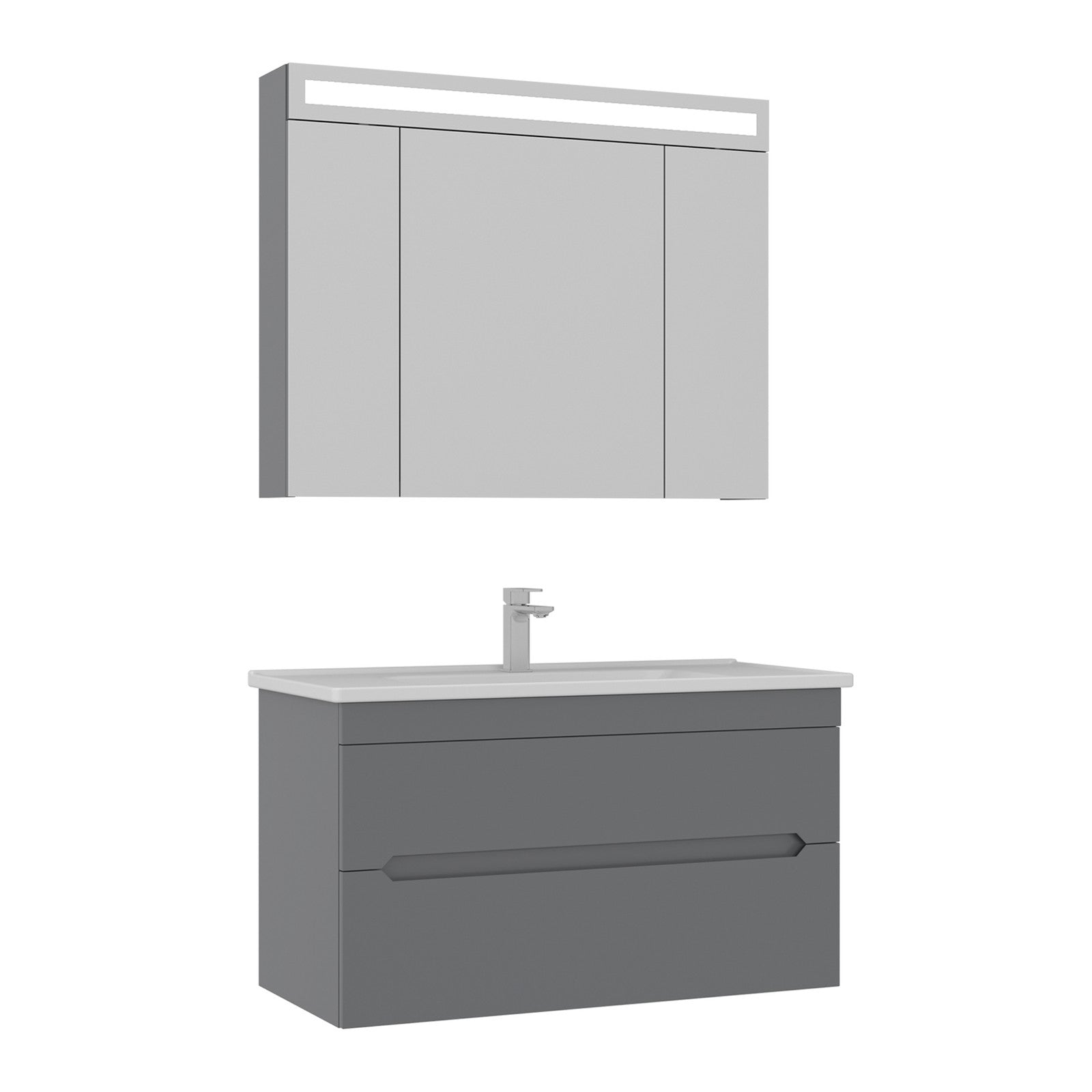Orka Varna Badmöbel 80/100cm Keramikbecken mit Schubladen + LED Spiegelschrank - SuVit
