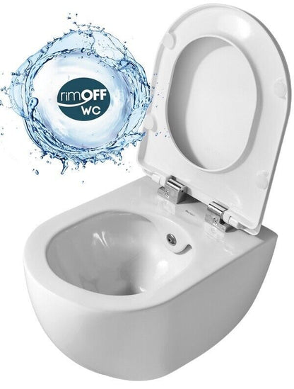 Creavit FREE Dusch-WC Taharet-WC Bidet Häng WC spülrandlos mit Armatur für Kaltwasser und Edelstahldüse inkl. Soft-Close WC-Deckel