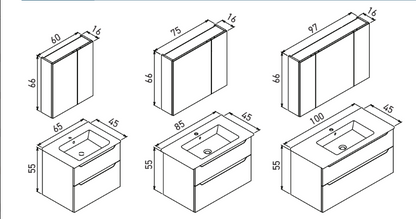 Orka Messina Badmöbel Set 80/100cm Keramik Waschbecken&Spiegelschrank Weiß/Eiche