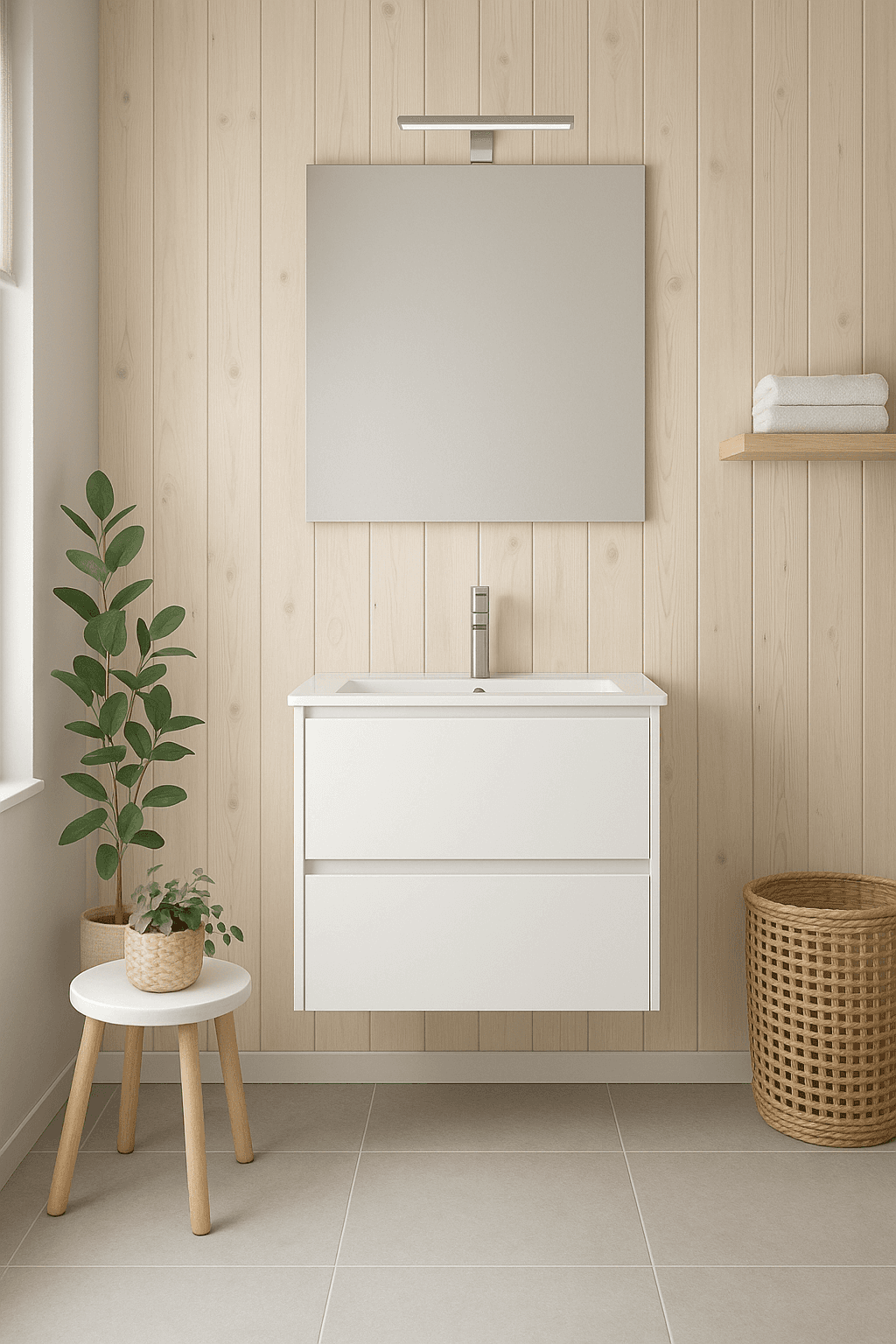 Orka Lova Badmöbel-Set | 60 cm / 80 cm | Weiß, Anthrazit, Eiche Hell/Dunkel | Mit Keramik-Waschbecken & LED Spiegel | Soft-Close Schubladen - SuVit
