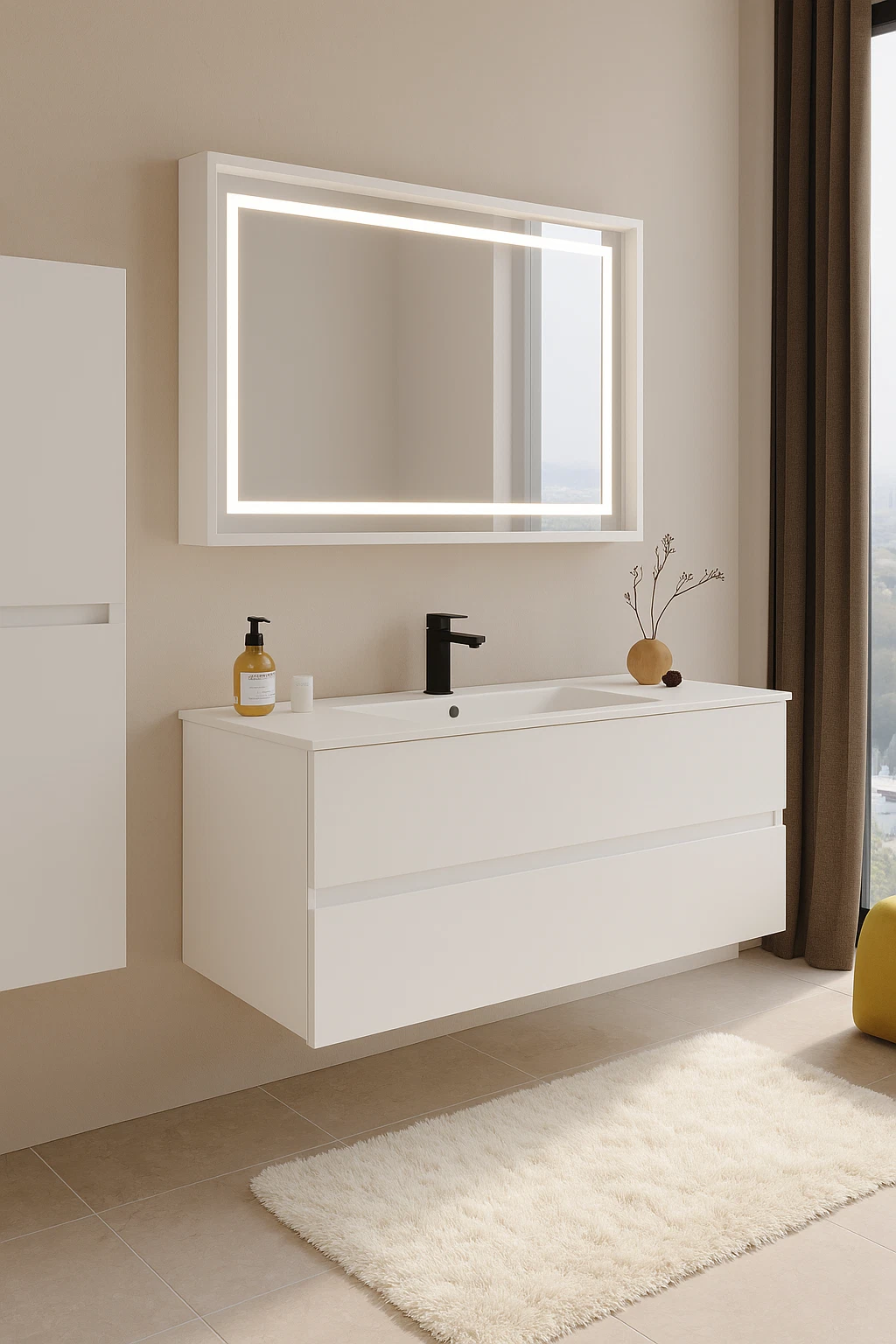 ORKA Nest Badmöbel Set 90/120cm Weiß–Waschtisch Softclose Schubladen LED Spiegel