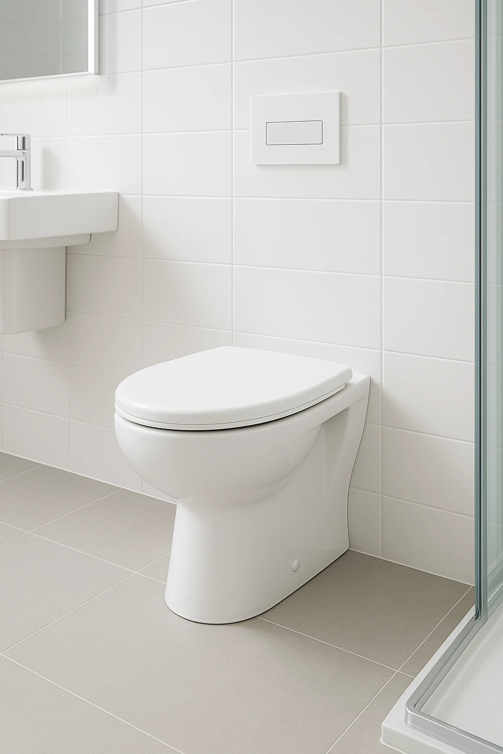 Creavit Stand-WC mit Taharet-Funktion – Weiß, Keramik, Rückausgang – Hygienisches WC mit Absenkautomatik-Sitz & integriertem Bidetanschluss ohne Armatur