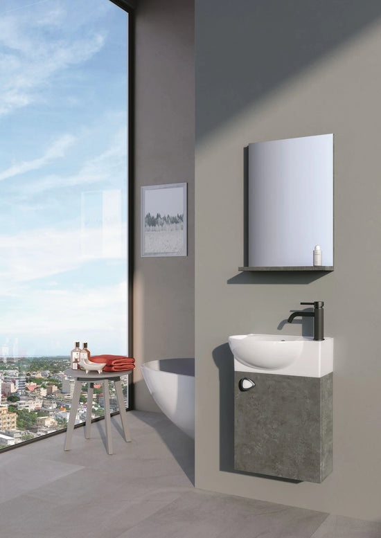 Orka Riva 45cm Badmöbel Set Waschbecken + Spiegel | Weiß / Retro Silber Gäste WC