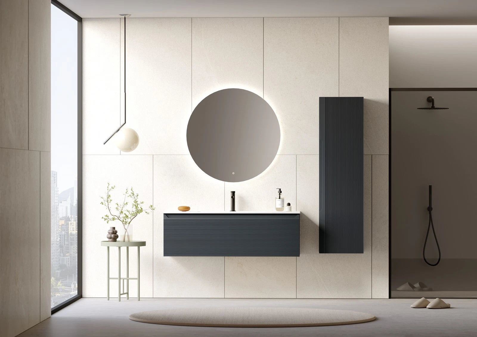 ORKA Olbia 80 cm Badmöbel-Set | Weiß & Anthrazit LED-Spiegel+Keramik-Waschbecken - SuVit