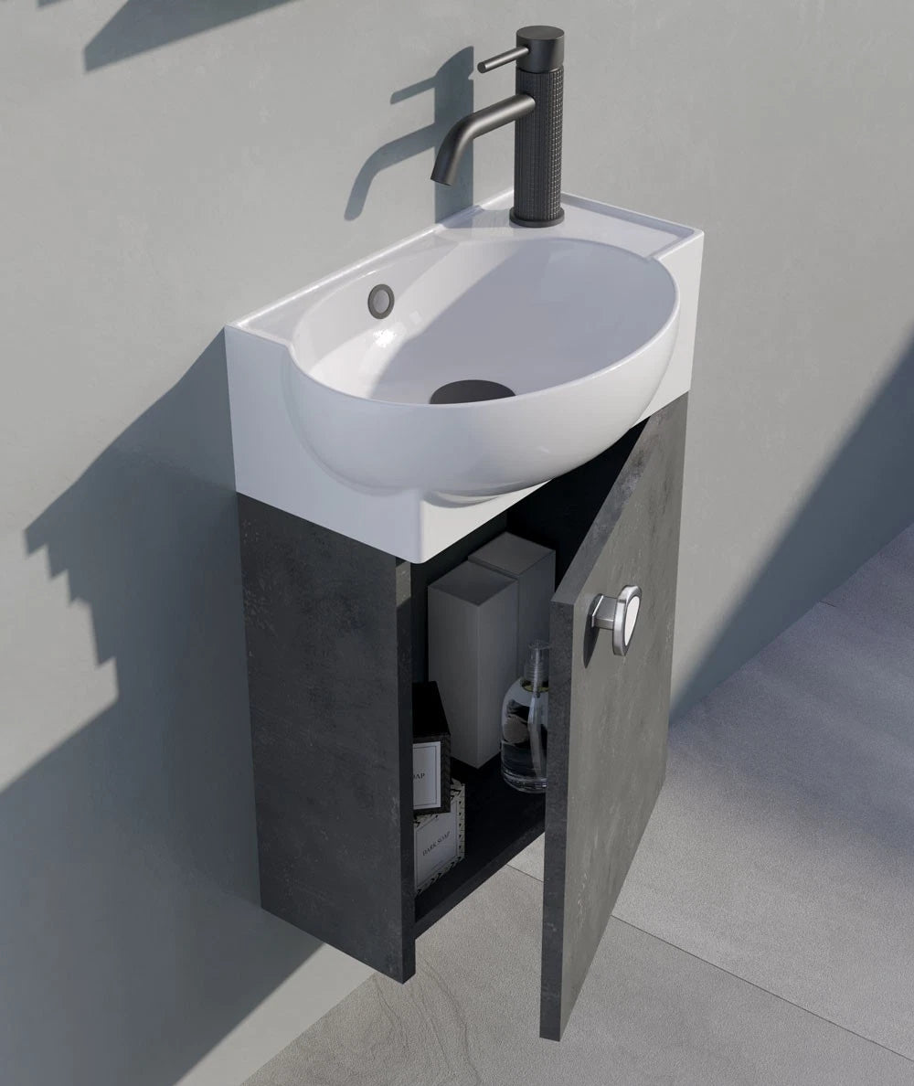 Orka Riva 45cm Badmöbel Set Waschbecken + Spiegel | Weiß / Retro Silber Gäste WC