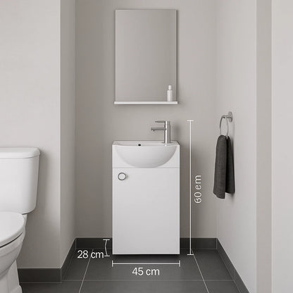 Orka Riva 45cm Badmöbel Set Waschbecken + Spiegel | Weiß / Retro Silber Gäste WC