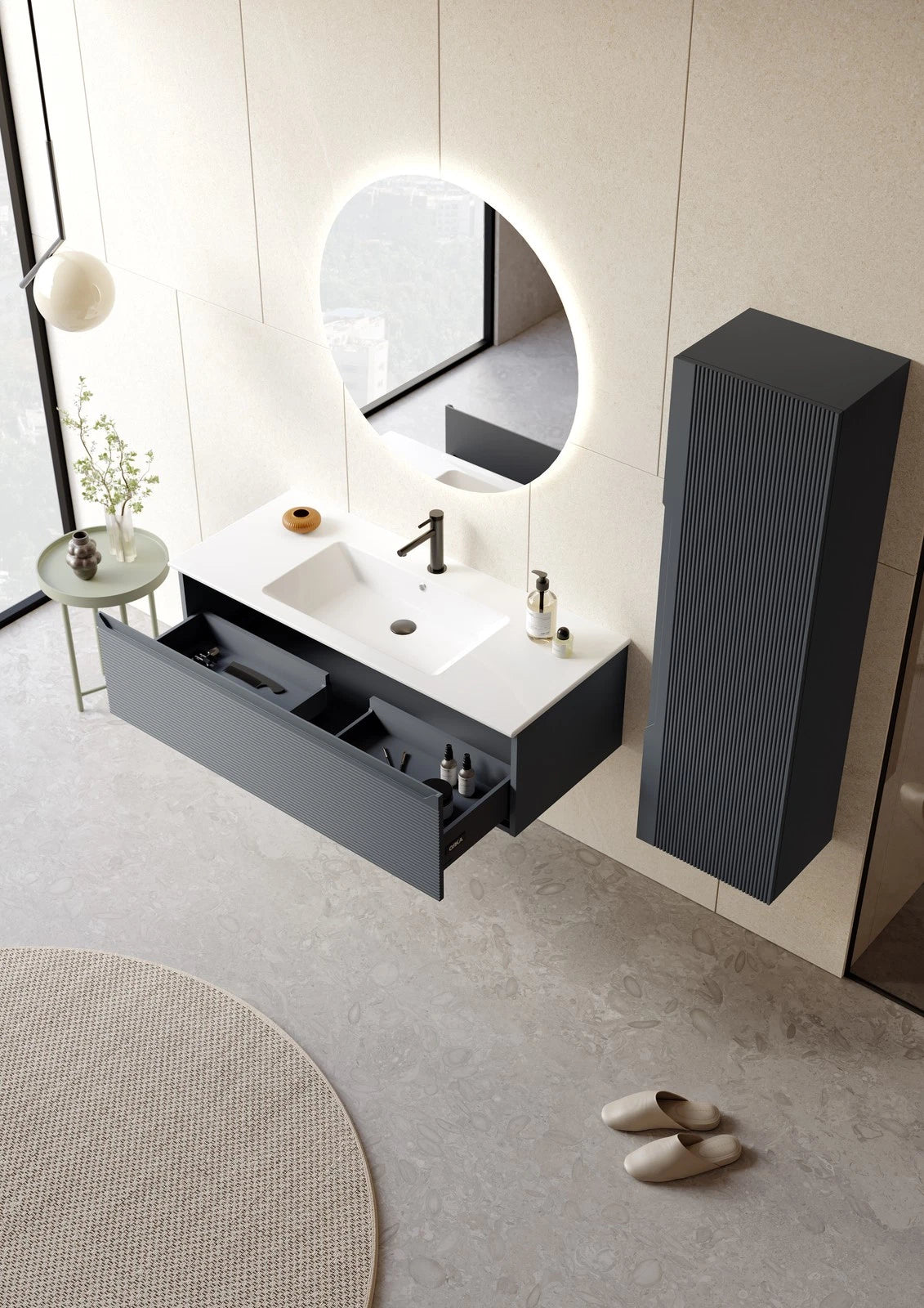 ORKA Olbia 80 cm Badmöbel-Set | Weiß & Anthrazit LED-Spiegel+Keramik-Waschbecken