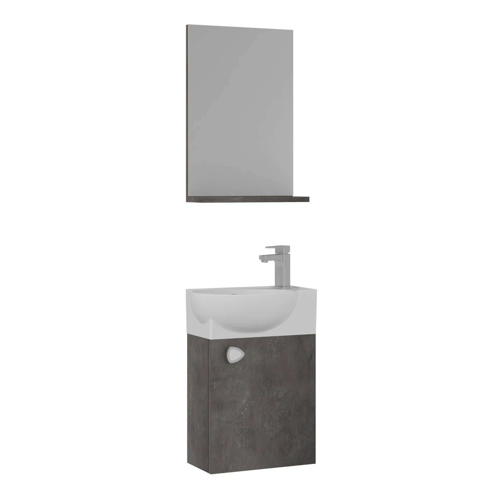 Orka Riva 45cm Badmöbel Set Waschbecken + Spiegel | Weiß / Retro Silber Gäste WC - SuVit