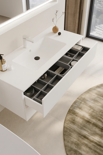 ORKA Nest Badmöbel Set 90/120cm Weiß–Waschtisch Softclose Schubladen LED Spiegel