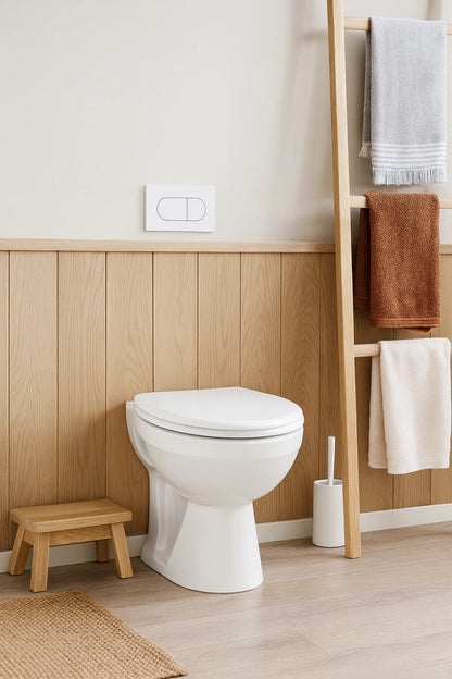 Creavit Stand-WC mit Taharet-Funktion – Weiß, Keramik, Rückausgang – Hygienisches WC mit Absenkautomatik-Sitz & integriertem Bidetanschluss ohne Armatur