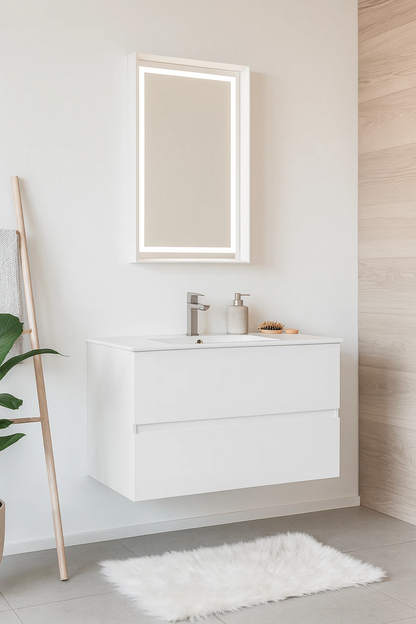 ORKA Nest Badmöbel Set 90/120cm Weiß–Waschtisch Softclose Schubladen LED Spiegel