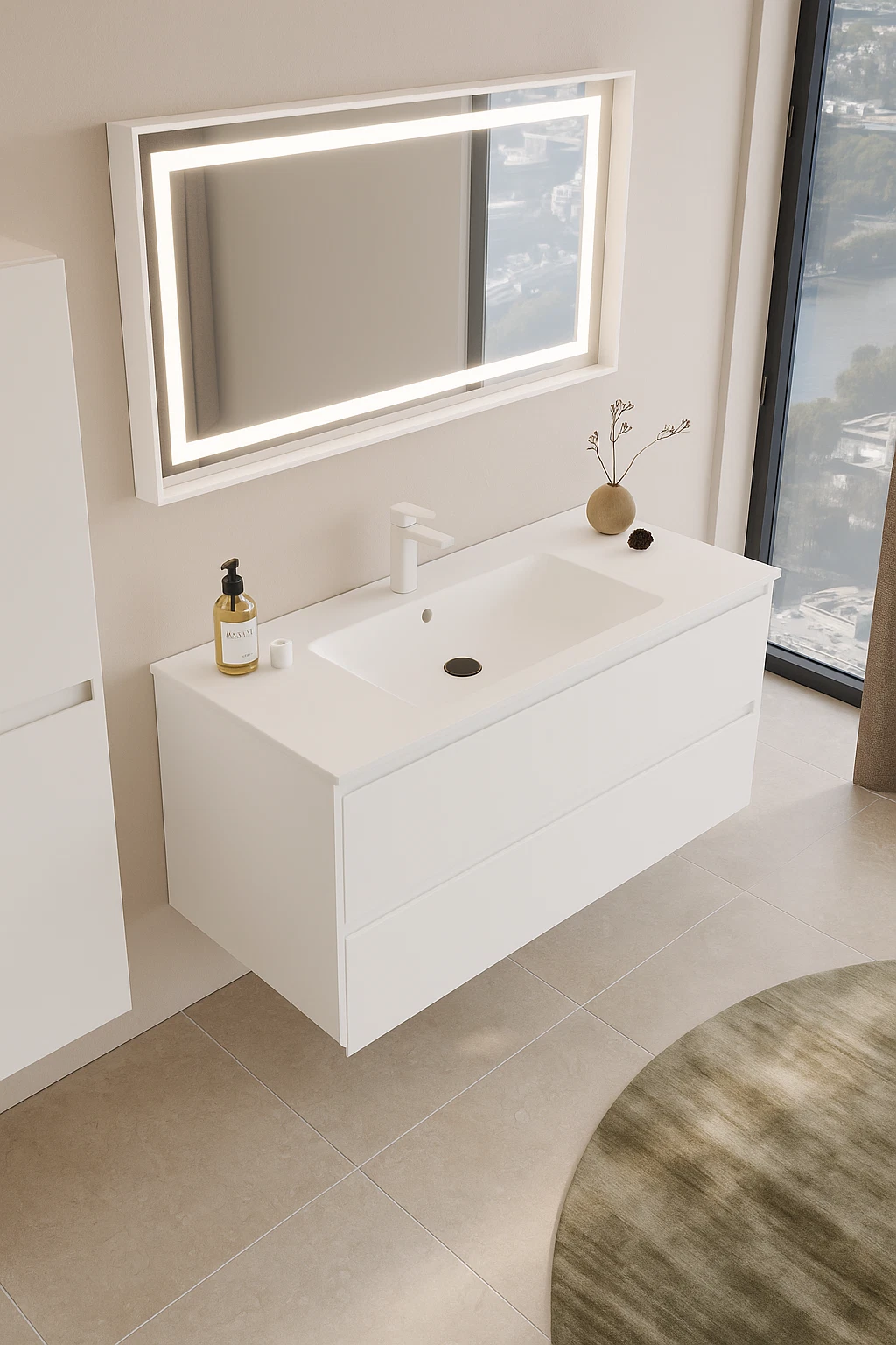 ORKA Nest Badmöbel Set 90/120cm Weiß–Waschtisch Softclose Schubladen LED Spiegel