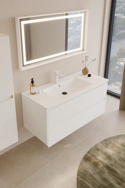 ORKA Nest Badmöbel Set 90/120cm Weiß–Waschtisch Softclose Schubladen LED Spiegel