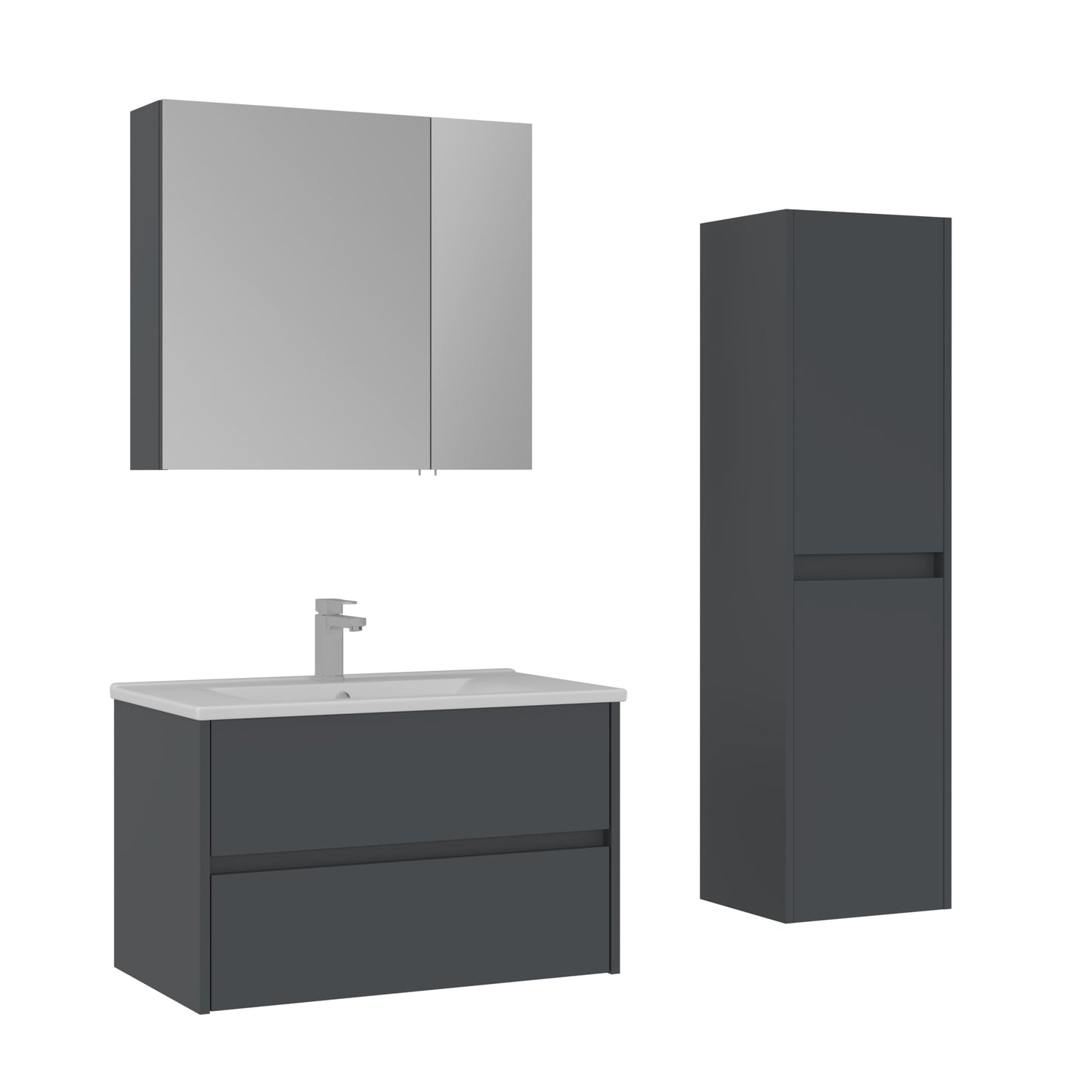 Orka Side Badmöbel Set 65 cm/85 cm Waschtisch&Keramik Waschbecken&Spiegelschrank