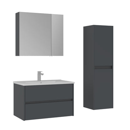 Orka Side Badmöbel Set 65 cm/85 cm Waschtisch&Keramik Waschbecken&Spiegelschrank