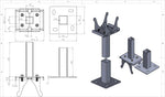 Technische Zeichnung und 3D-Ansicht eines Standfuß für Heizkörper von KMS für Ventilheizkörper