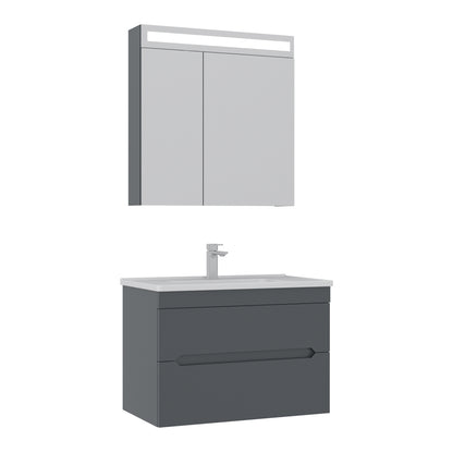 Orka Malta Badmöbel Set 80cm mit Keramik Waschbecken & SpiegelschrankSoft-Close