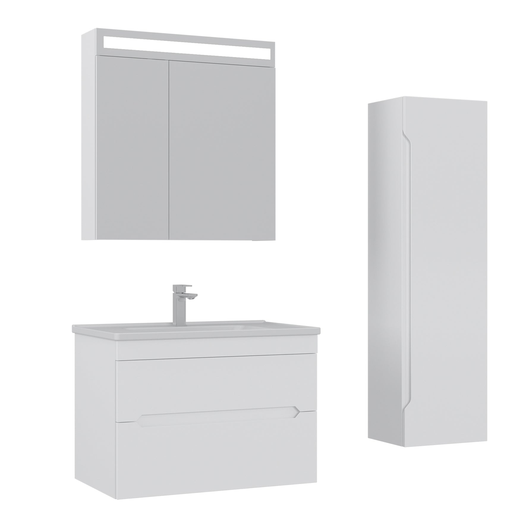 Orka Malta Badmöbel Set 80cm mit Keramik Waschbecken & SpiegelschrankSoft-Close - SuVit