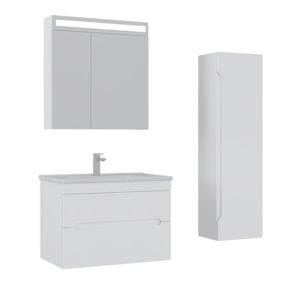 Orka Malta Badmöbel Set 80cm mit Keramik Waschbecken & SpiegelschrankSoft-Close