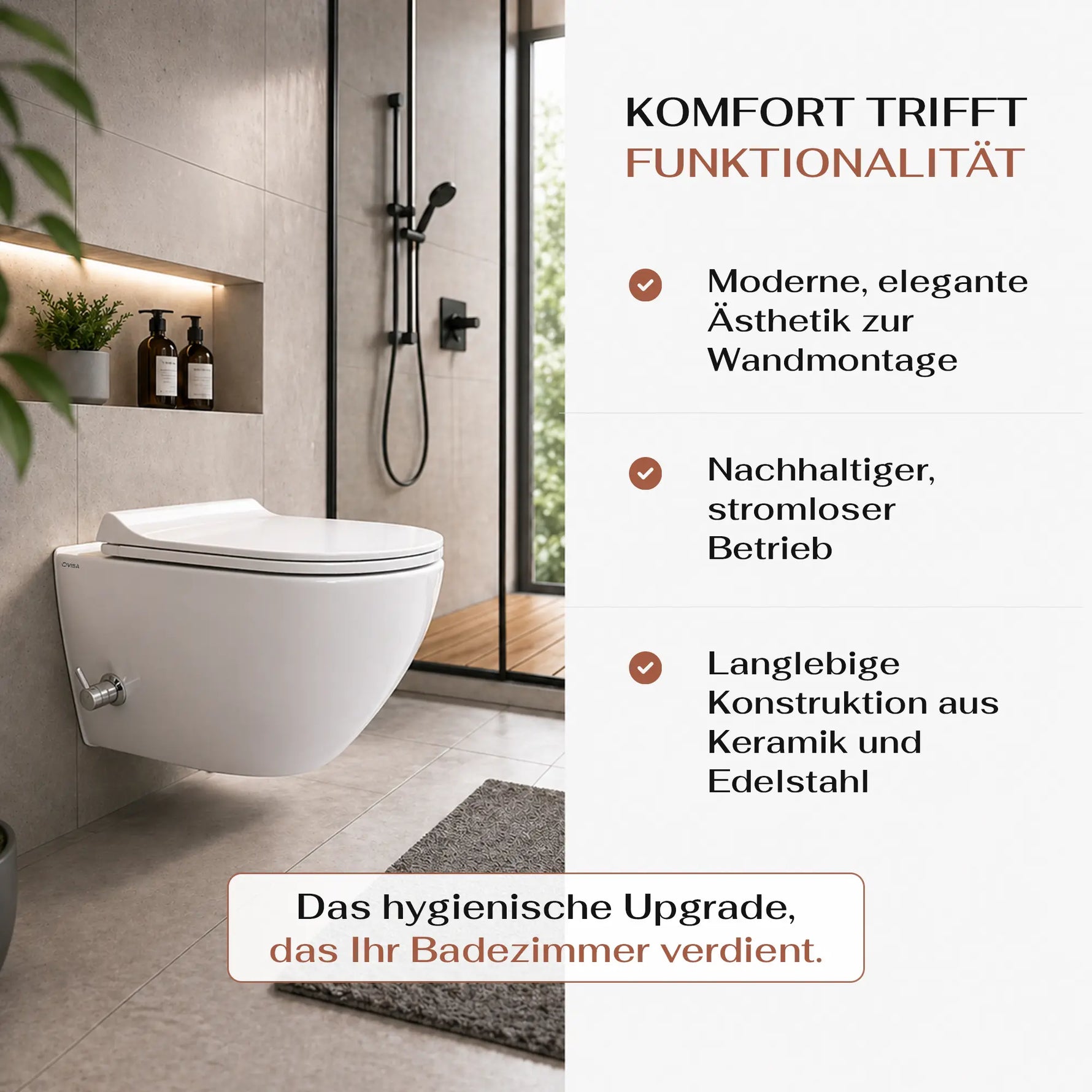 VIBA SUA Dusch Wand WC Sua spülrandlos mit Armatur (Kaltwasser)