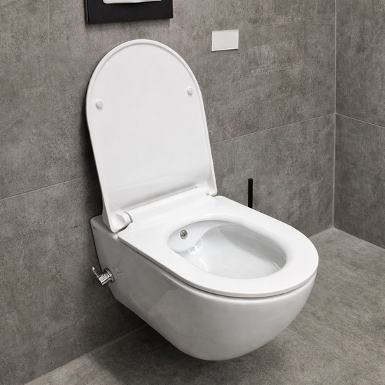 VIBA SUA Hänge Wand Dusch WC Taharet Bidet Toilette Spülrandlos + ink.Deckel + mit Armatur