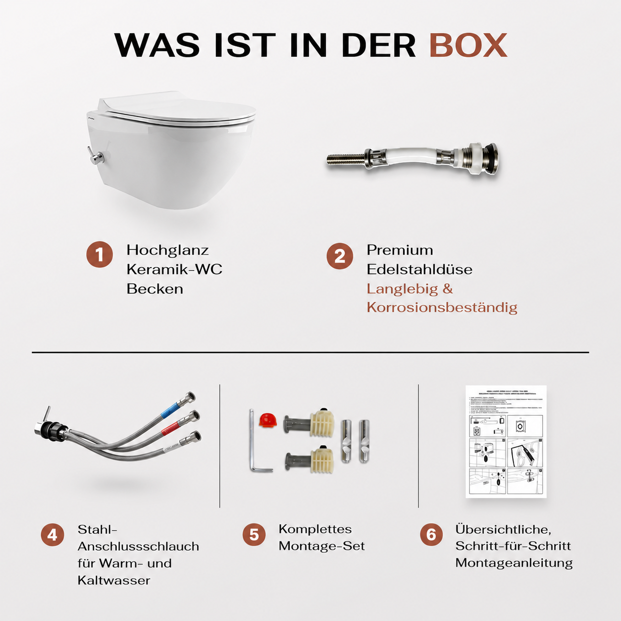 VIBA  Dusch Wand WC Sua spülrandlos mit Armatur (Warm- & Kaltwasser)