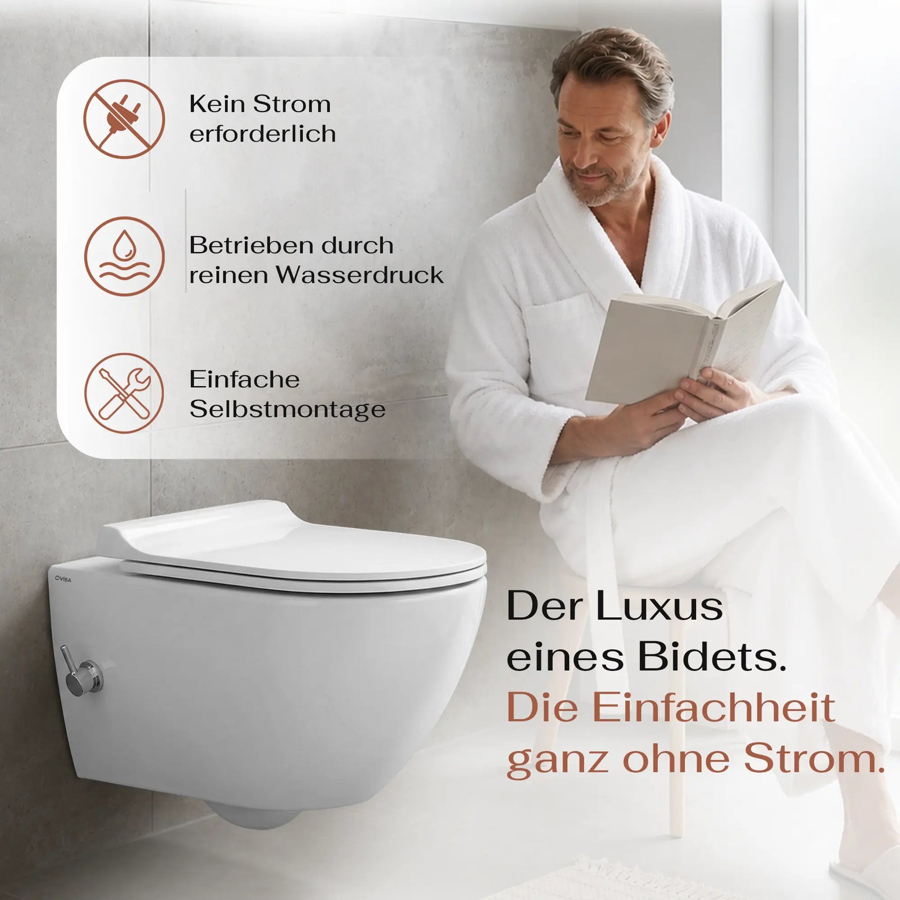 VIBA SUA Dusch Wand WC Sua spülrandlos mit Armatur (Kaltwasser)
