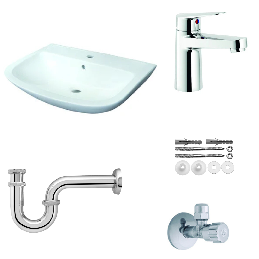 VIGOUR Komplettes Waschtisch Set 60 cm mit Armatur, Siphon & Eckventilen – Modern & Praktisch - SuVit