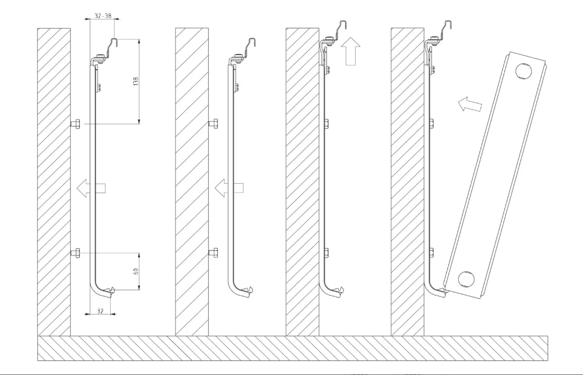Technische Zeichnung der KMS wandkonsole mit schublade zur einfachen Wandmontage und Schubladenentnahme